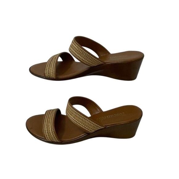 Toscanella Leather Wedge Sandals Sz 8 Open Toe Summer Slides - Picture 1 of 7
